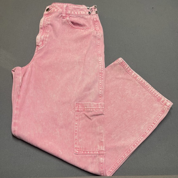Full Tilt Straight Leg High Waist Pink Cargo Jeans Womens 32 - Picture 1 of 8